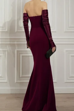 Raven Crepe Long Dress In Burgundy