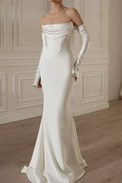 Raven Crepe Long Dress In Off-White