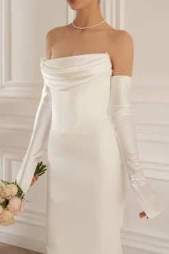 Raven Crepe Long Dress In Off-White
