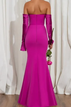 Raven Crepe Long Dress In Magenta