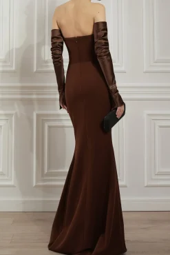 Raven Crepe Long Dress In Coffee