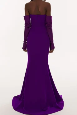 Raven Crepe Long Dress In Royal-Purple