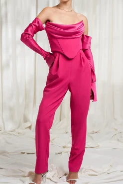Raven Strapless Jumpsuit In Fuchsia