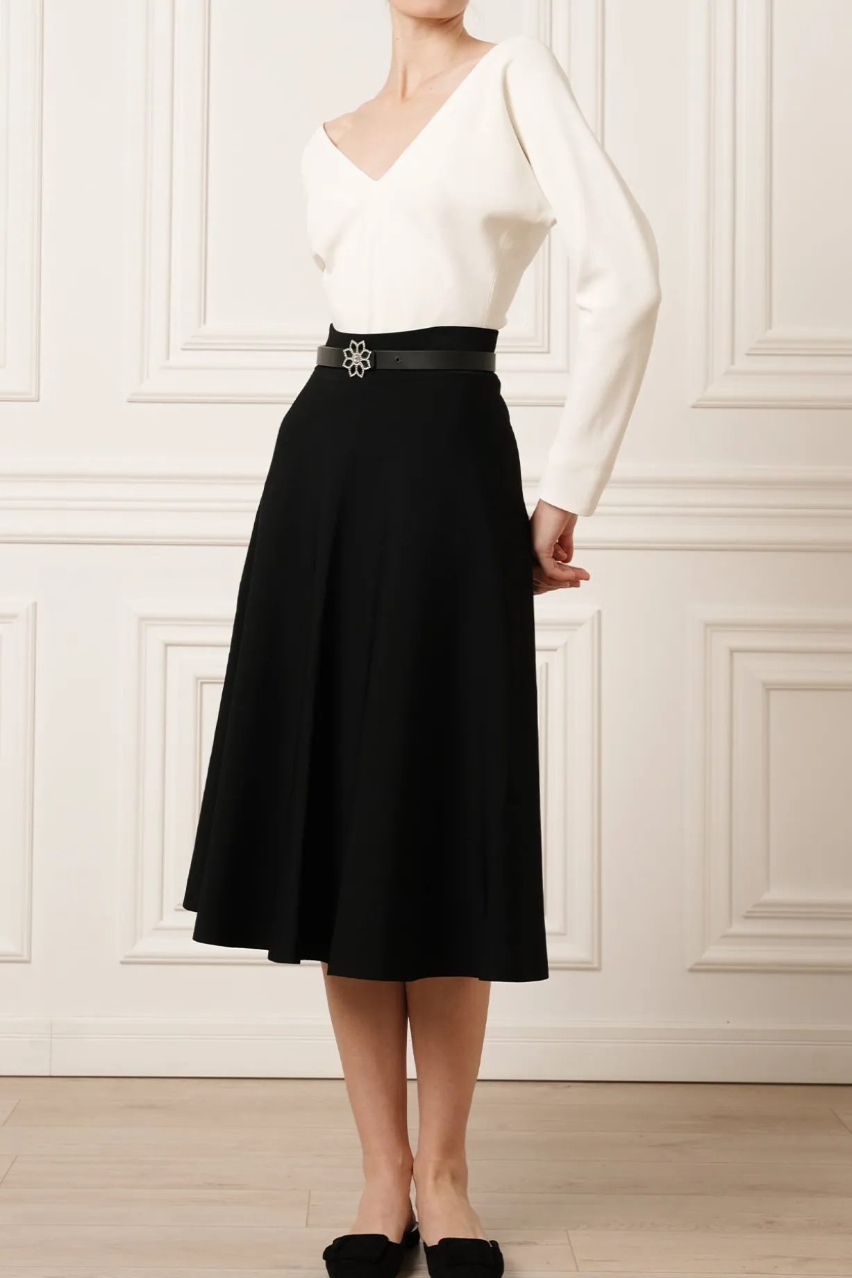 Rea Viscose Jersey Midi Skirt In Black