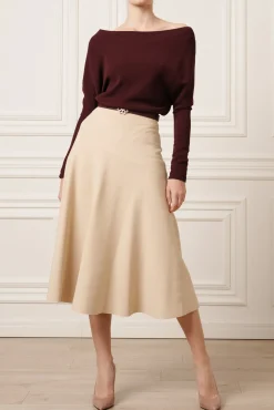 Rea Viscose Jersey Midi Skirt In Beige