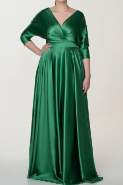 Reese Silk Long Dress In Emerald