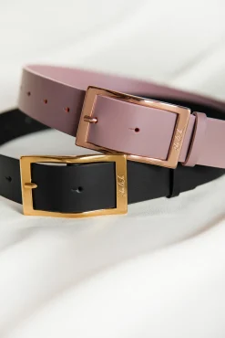 Ripple Aubergine Leather Waist Belt With Rose-Gold Buckle