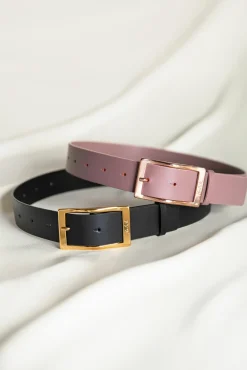Ripple Matte Black Leather Waist Belt With Gold Buckle