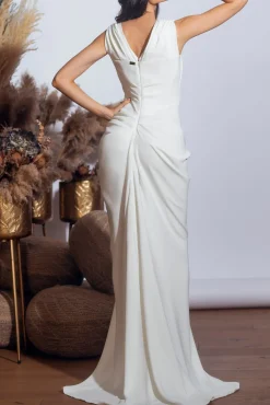 Saara Crepe Long Dress In Ivory