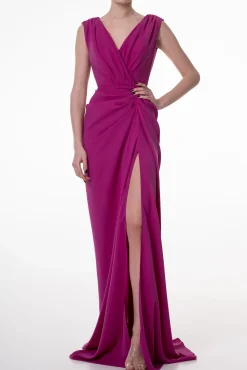 Saara Crepe Long Dress In Sangria