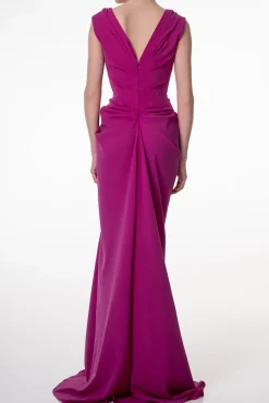 Saara Crepe Long Dress In Sangria