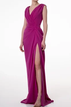 Saara Crepe Long Dress In Sangria
