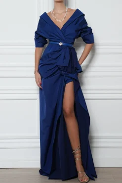Sabina Royal Blue Taffeta Long Dress
