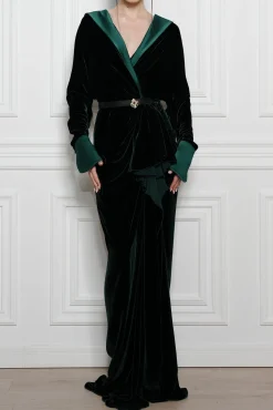 Sabina Velvet Silk Blend Dress In Dark Green