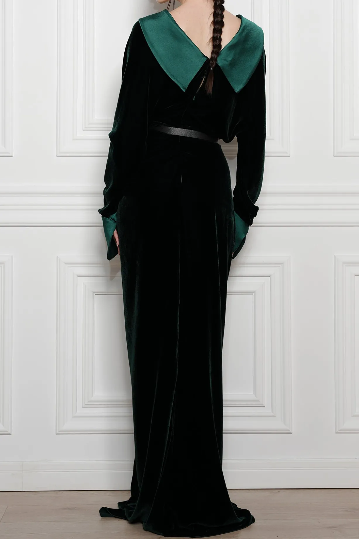 Sabina Velvet Silk Blend Dress In Dark Green
