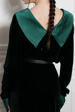 Sabina Velvet Silk Blend Dress In Dark Green