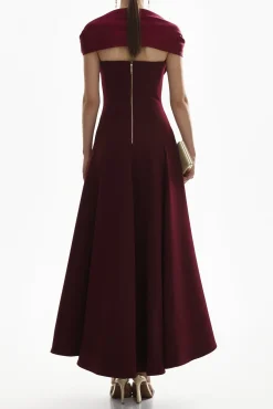 Salma Midi Crepe Dress In Burgundi