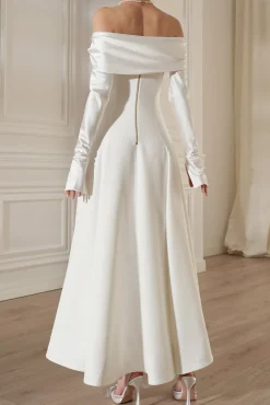 Salma Midi Lace And Crepe Dress In Off-White