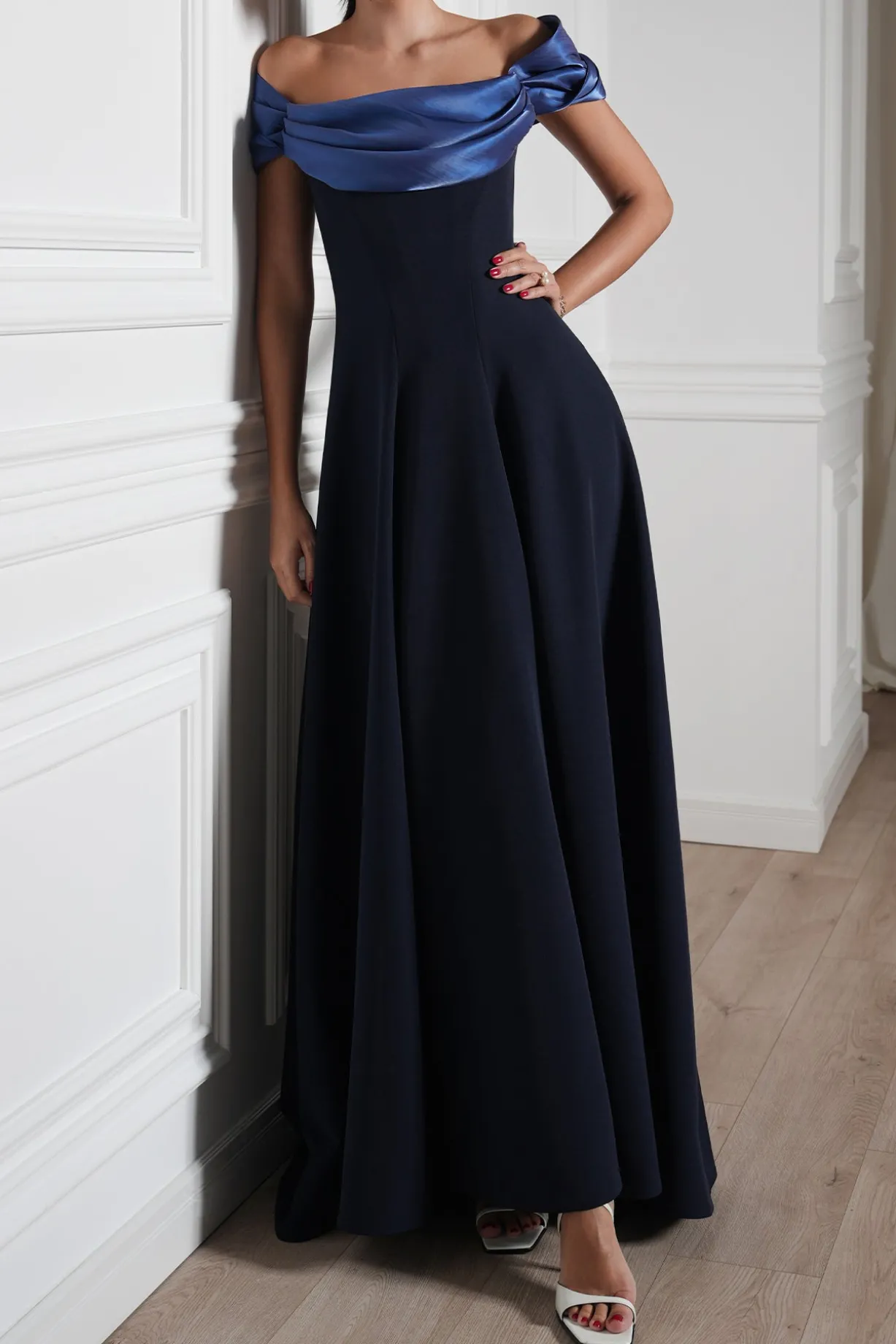 Salma Midnight Blue Crepe Long Dress
