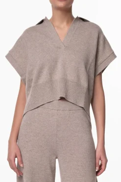 Shiya V-Neck Cashmere Sweater Vest In Sesame