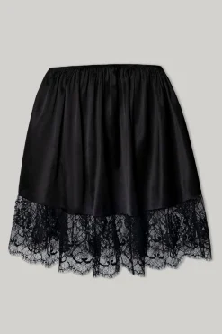 Short Silk Lace Skirt In Black