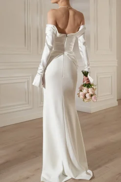 Siri Satin Crepe Long Dress In Ivory