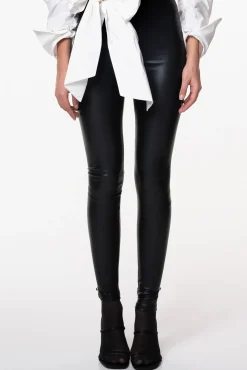 Stretchy Vegan Leather Leggings In Black