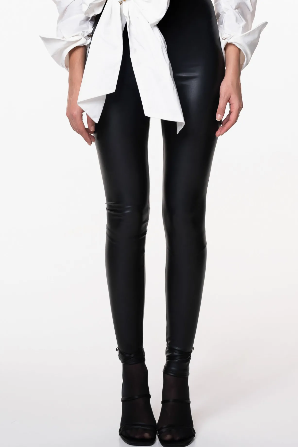 Stretchy Vegan Leather Leggings In Black