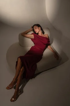 Sylvie Midi Dress In Burgundy