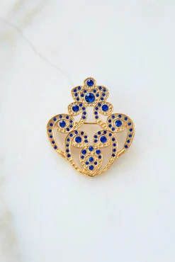 The Crown Brooch - Gold With Sapphire Crystals