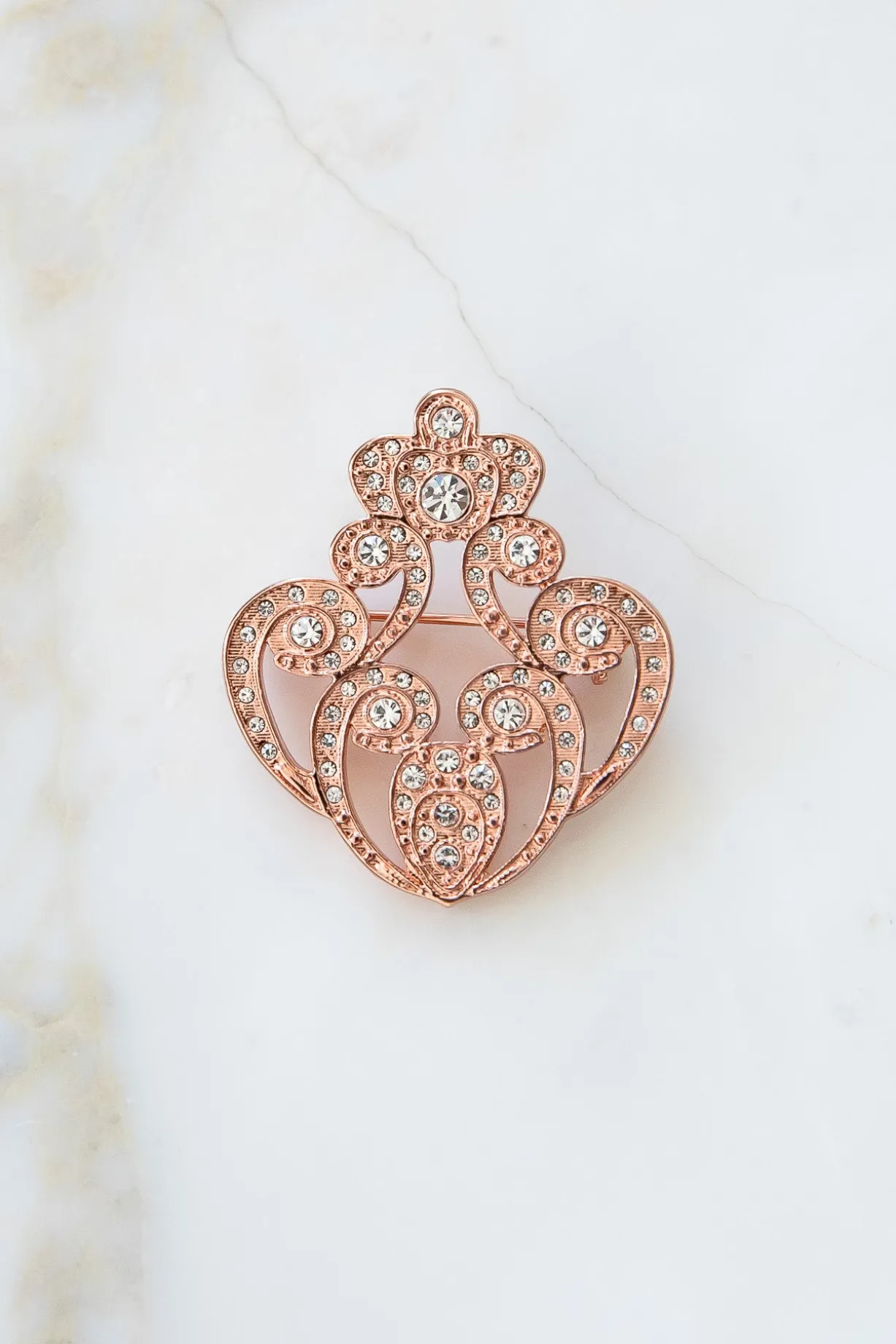 The Crown Brooch - Rose - Gold With White Crystals
