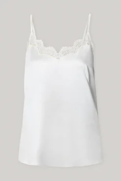 Top Camisole Top in Satin with Lace Insertions In Ivory-Gold