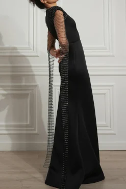 Yara Black Scuba Dress With Detachable Crystal Wings