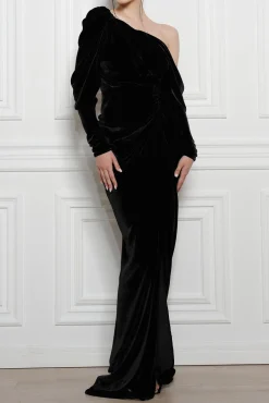 Zeina Long Velvet Gown in Black