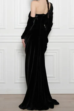 Zeina Long Velvet Gown in Black